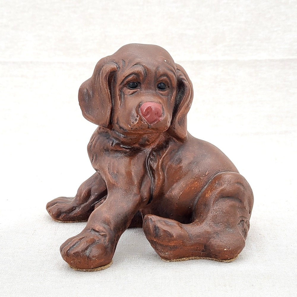 Vintage Labrador Retriever Puppy Figurine Brown Chocolate Ceramic Dog 5"